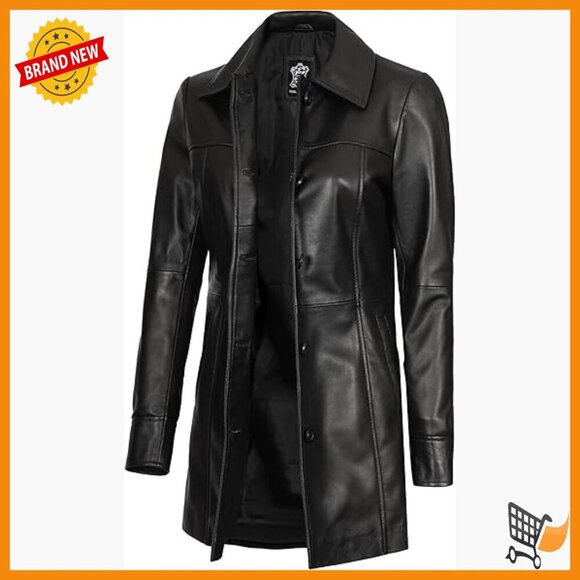 Jackets & Blazers - Real Lambskin Leather Trench Coat with Thumbholes and Phone Pocket